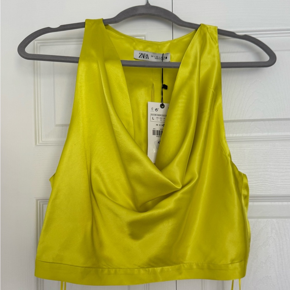 Zara Women's Bright Yellow/Green Satin Tank Top